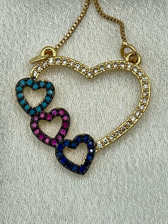 Jewelry - Gold Heart Pendant Necklace with Multicolor Gem Hearts